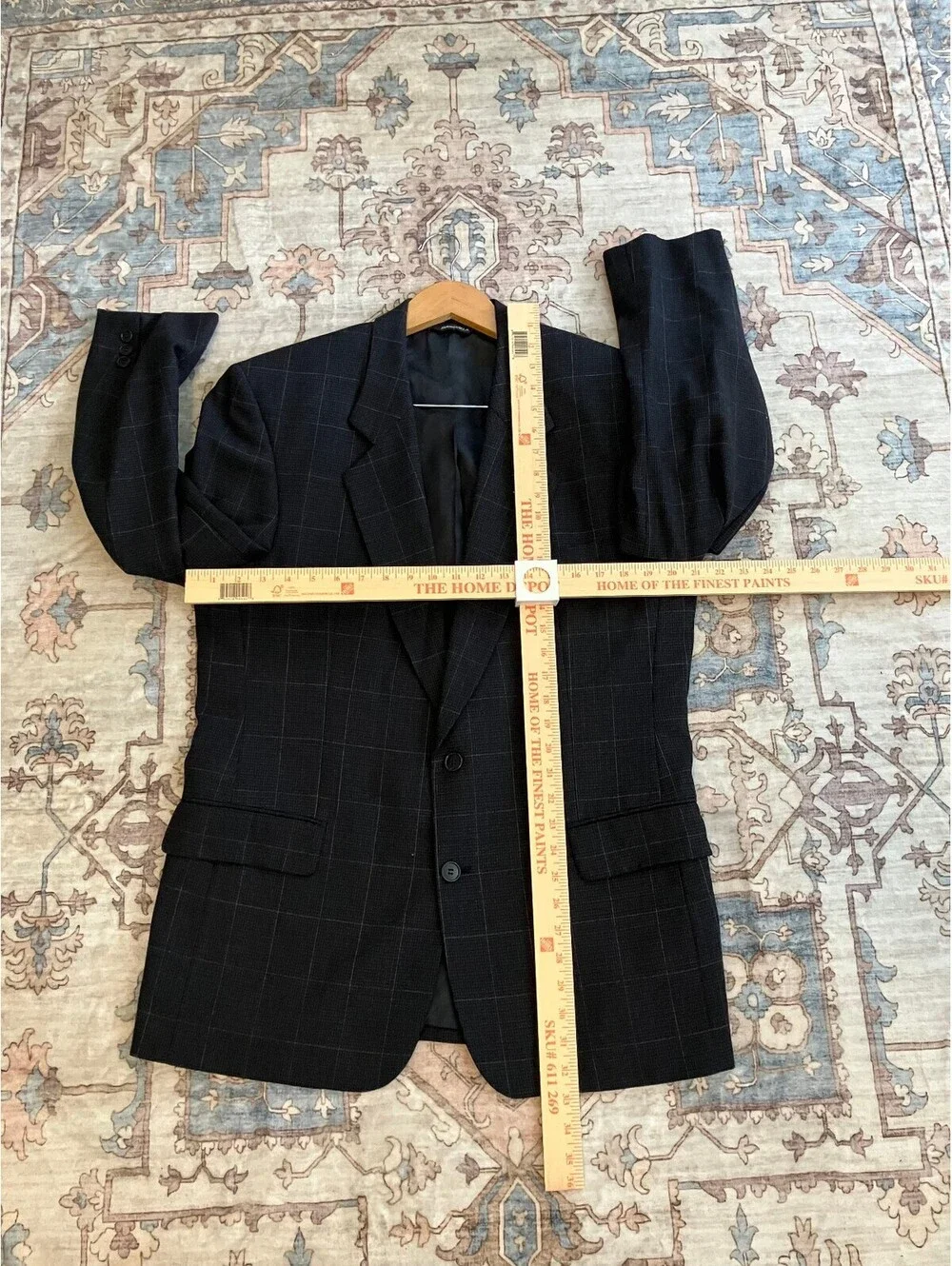 Geoffrey Beene Signature Mens 42R Navy Windowpane Blazer Wool Sport Coat Plaid